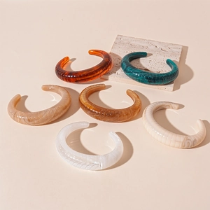 Chic retro acrylic resin cuff bangles with textured geometric pattern in multiple colors