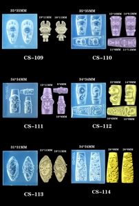 Detailed view of six blue silicone nail art molds showing Chinese dragon and floral patterns