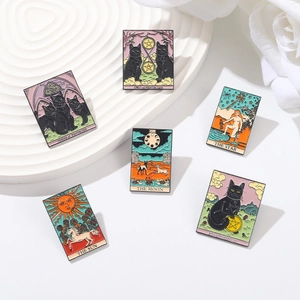 Kreative Tarot-Katzen-Emaille-Pins mit Sonne Mond und Sternen aus Metall gefertigt