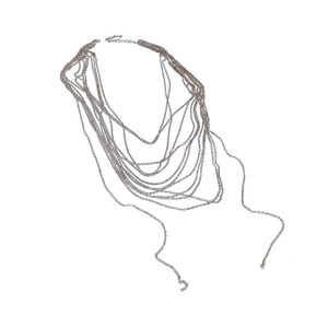 Multi-layer silver fringe choker necklace with adjustable lobster clasp for women