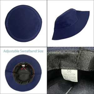 Sombrero de pescador azul marino de algodón con banda ajustable y protección solar casual