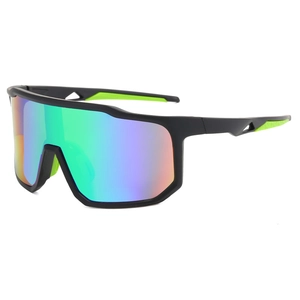 Lunettes de vélo sport noir mat avec grand verre dégradé et branches vert fluo