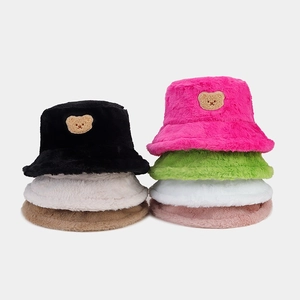 Plush teddy bear bucket hat in multiple colors with warm faux fur for winter