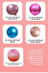 Detail view of 22-inch 4D aluminum foil balloons in various metallic gradient colors