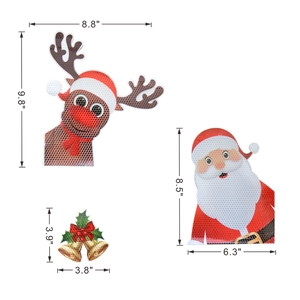 Detailed size chart for reindeer, Santa, and bells magnetic Christmas car decals
