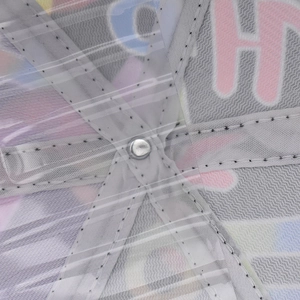Macro detail of breathable mesh baseball cap with colorful letters and silver top button