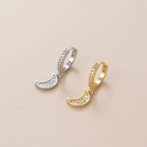 Star moon heart zircon earrings in gold and silver finish with sparkling drop pendants