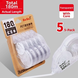 Detail of 5-pack PET correction tapes showing 180M total length and 36M x 5mm specifications