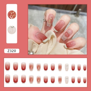 Pfirsich-Herz UV-Farbwechsel Kunstnägel Z320 Set mit 24 Glitzer-Farbverlauf-Nagelstücken