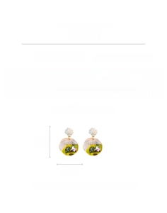 Detail view of floral and butterfly earrings with resin petals and crystal rhinestones