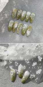 Détails d'autocollants 5D gaufrés pour ongles, papillons et étoiles vert et blanc