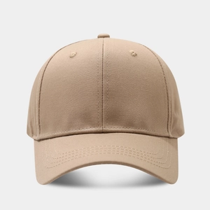 Detailed close-up of khaki cotton twill baseball cap with breathable eyelets