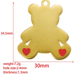 Detailed dimensions of golden bear pendant with red heart paws and metal finish