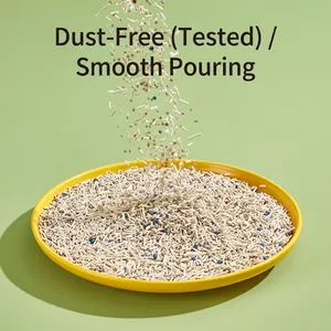 White tea scented tofu cat litter mixed with deodorizing mineral beads in a tray