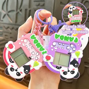 Panda Mini Tetris Spelcomputer Sleutelhanger Cartoon Dier Tas Hanger Auto Sleutelring Handheld Spel Speelgoed Voor Kinderen Cadeau