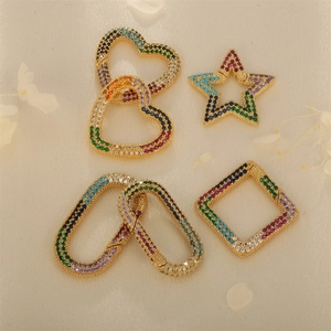 Pendenti A Cuore E Stella In Zircone Colorato Connettori A Scatto In Rame Placcato Oro Per Creazione Gioielli DIY