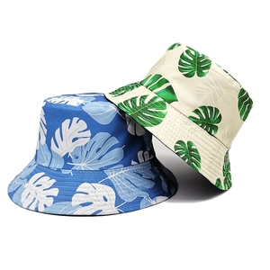 Bucket Hat Polyester Reversible Sun Protection Tropical Monstera Leaf Print Summer Beach Vacation For Men Women