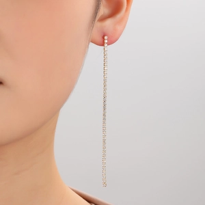 Elegant gold-plated S925 silver needle tassel earrings with square zircon stones for women