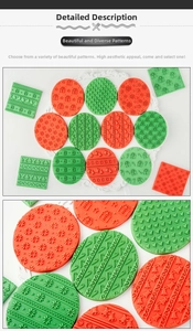 Detailed view of Christmas cookie stamps showing snowflake and tree patterns on fondant