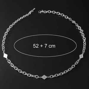Titanium steel link chain necklace with star-patterned diamond charms in silver finish