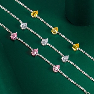 Elegant pear-cut yellow and pink gemstone bracelets with shimmering pavé diamond chains