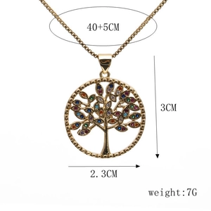 Detail of tree of life pendant with colorful gems including size and weight specs