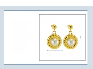 Dettagli tecnici degli orecchini a girasole in acciaio e perle, misura 31x20mm placcati oro