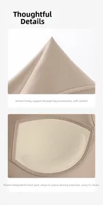 Detail of high-stretch yoga top with breathable integrated pads and soft nude fabric