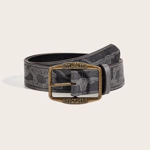 Vintage Y2K floral embossed leather belt with antique bronze buckle for jeans
