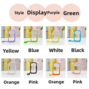 Macro detail of eight colorful portable spray bottles with matching carabiners and transparent bodies