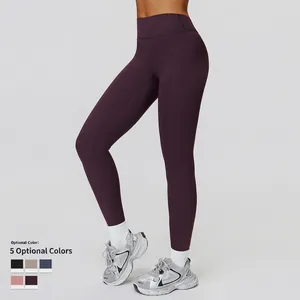 Leggings de yoga taille haute violet foncé avec taille en V pour l'entraînement