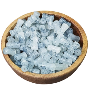 Bamboo-shaped blue and white glass beads with ink dye pattern for DIY jewelry making