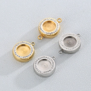 Round Stainless Steel Rhinestone DIY Jewelry Connector Pendant For Necklace Earring Making Fashion Geometric Accessories