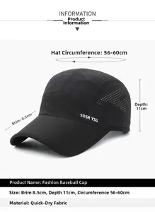 Detail of quick-dry baseball cap with mesh side panels and SDSR YSG logo embroidery