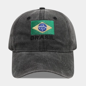Vintage washed charcoal baseball cap with embroidered Brazil flag and Brasil text