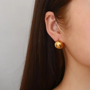 Minimalist gold ball stud earrings with polished 18K gold plated stainless steel finish