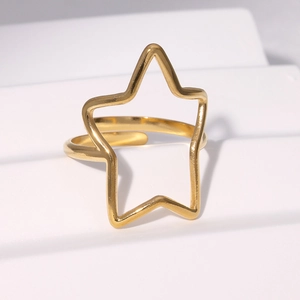 Minimalist gold star open ring with hollow pentagram design and adjustable band for women