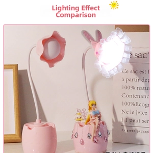 Lampada da scrivania a fiori fai-da-te con base rosa e confronto dell'effetto luminoso