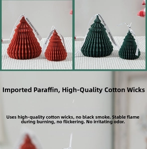 Close-up of origami Christmas tree candles with high-quality cotton wicks and paraffin