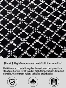 Fashionable black nylon tote bag with hot-fix rhinestones and grid pattern texture