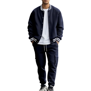 Ensemble survêtement homme en molleton bleu marine avec veste baseball et pantalon