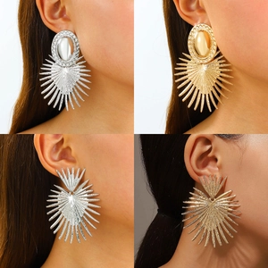 Pendientes de Aleación Bohemio Forma de Girasol Abanico Exagerado Retro Chapado Oro Plata Borla Pendientes para Mujer Joyería