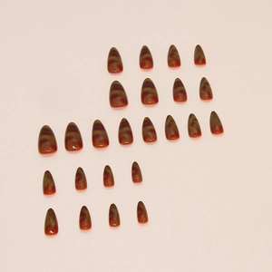 Brown and green tortoiseshell almond press-on nails set with 24 pieces for women