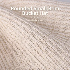 Women's beige summer dome bucket hat with hollow breathable knit and small brim