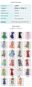 Detailed chart showing floral puff sleeve dress colors and fabric specifications