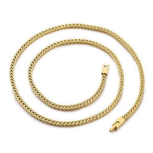 Golden stainless steel wheat link chain necklace with minimalist square buckle closure