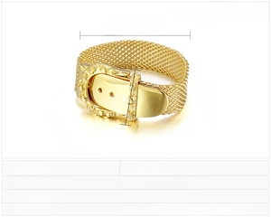 Detail of gold stainless steel mesh belt bracelet with size 275x36mm measurements