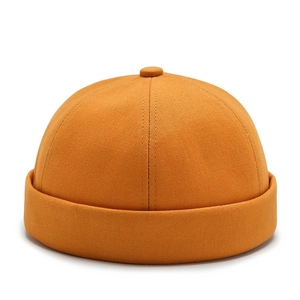 Unisex ginger yellow docker hat in retro cotton twill with classic rolled edge design