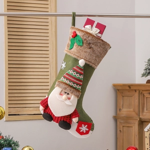 Large Christmas stocking with Santa 3D design for holiday tree decoration and gift bags