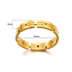 18K gold-plated stainless steel geometric hollow chain ring with 4mm width for women